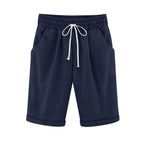 Emoswims - Women's Elastic Waist Knee Length Casual Cotton Bermuda Shorts with Drawstring