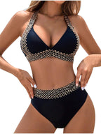 Emoswims - Women's Sexy High Waist Halter V Neck Bikini Tummy Control Swimsuit