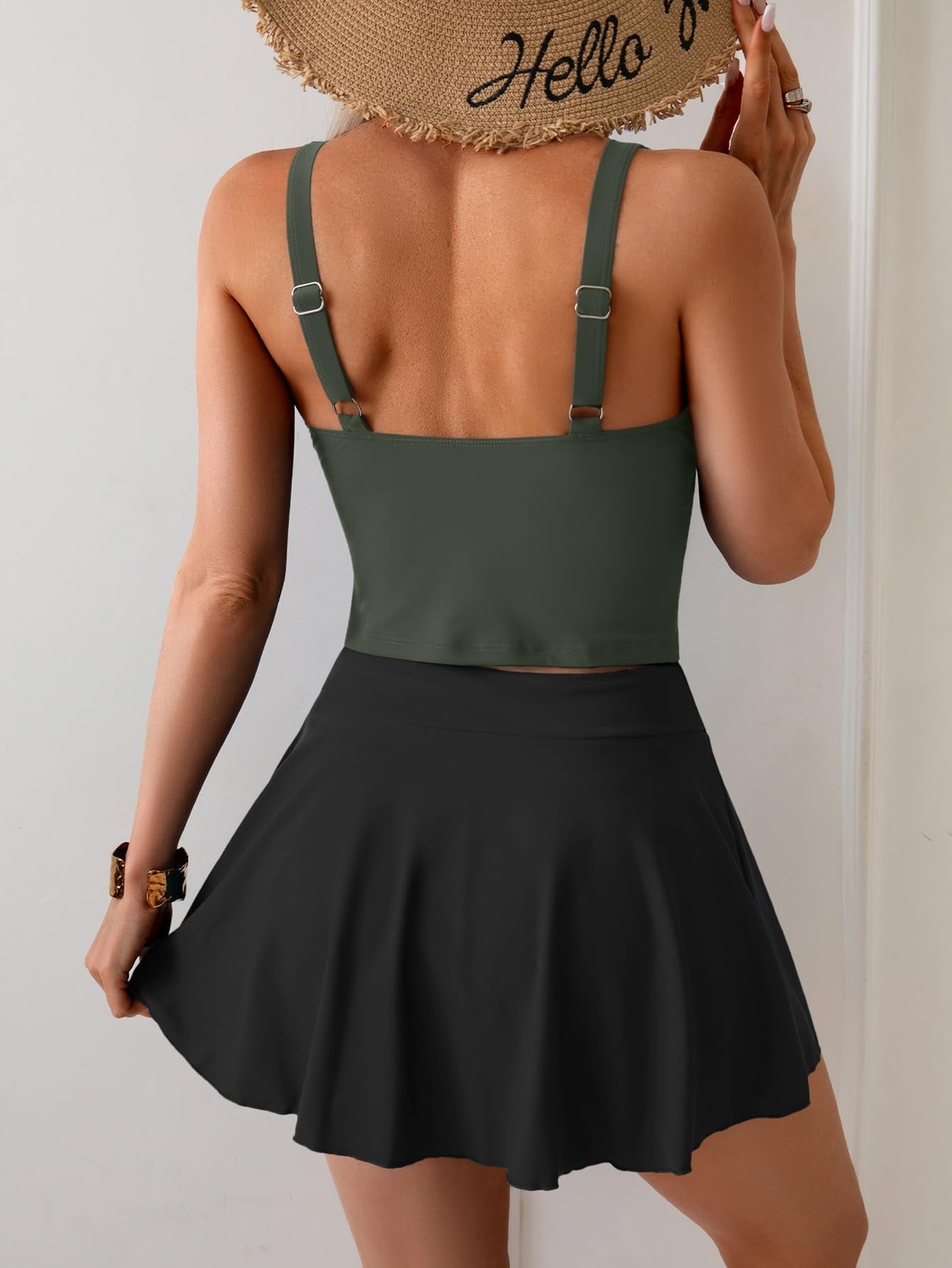 Emoswims - Tankini Swimsuit for Women Tummy Control Two Piece Bathing Suit High Waisted Tank Top with Swim Skirt