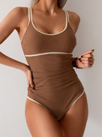 Emoswims - Womens Tummy Control Swimsuit Color Block One Piece Bathing Suits Slimming Double Straps Swimwear High Cut Swim Suit