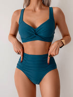 Emoswims - Women's High Waisted Bikini Sets Twist Front Two Piece Swimsuit Ruched Tummy Control Bathing Suits