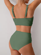 Emoswims - Women's High Waisted Bikini Sets Solid Pleated 2 Piece Swimsuits Sexy Beach Sets with Removable Pads
