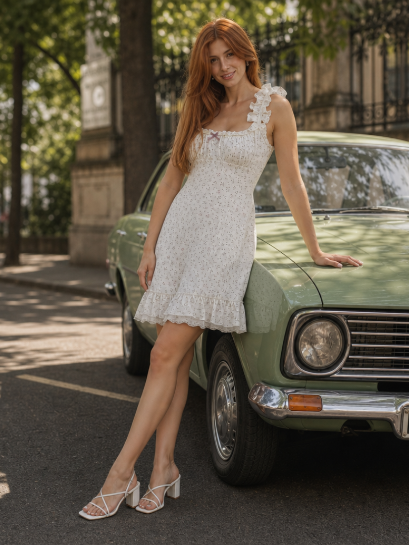 Evram | Vestido mini sin mangas con tirantes de volantes y estampado floral