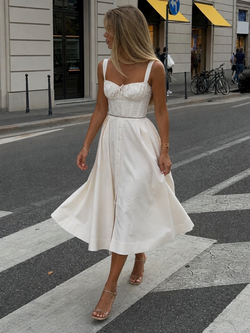 Amren | Vestido midi sin mangas con corpiño estructurado
