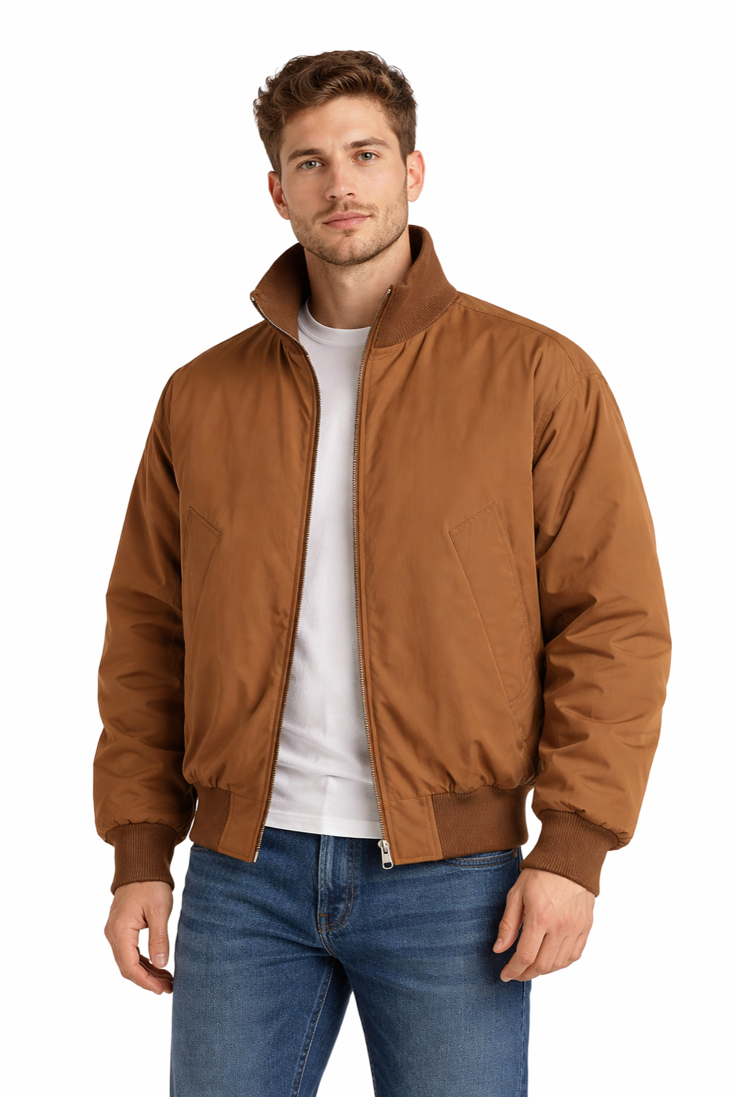 CHAQUETA BOMBER CLÁSICA EN TONO CAMEL