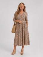 Picao | Vestido midi de aire vintage con abertura frontal y mangas tres cuartos