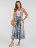 Lemez | Vestido midi sin mangas con estampado floral mixto y detalle de botones