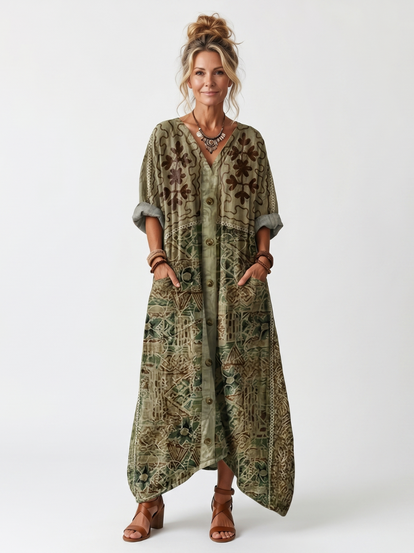 Aleta | Vestido Midi Oversized con Botonadura y Bolsillos