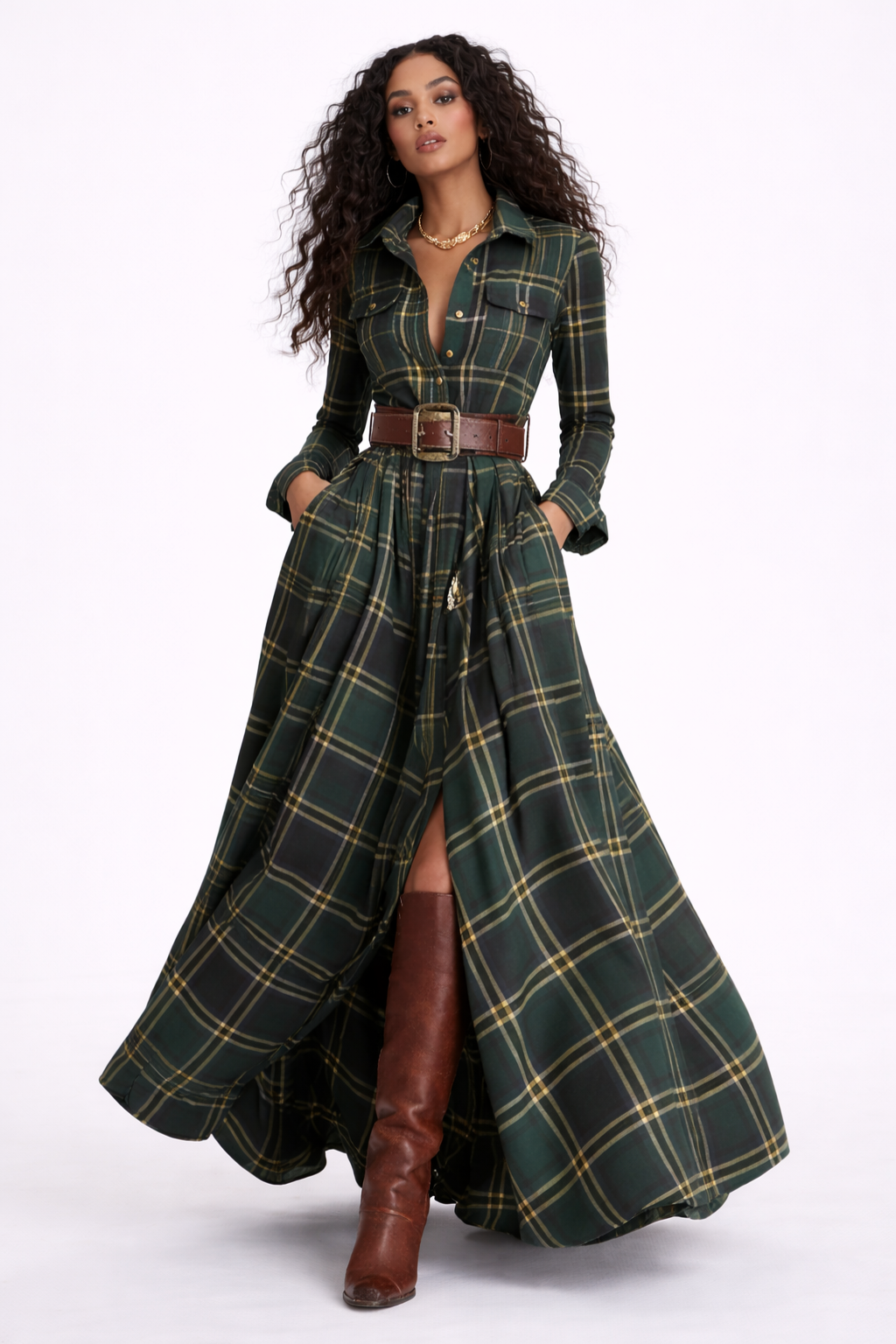 VESTIDO A CUADROS CON CINTURÓN