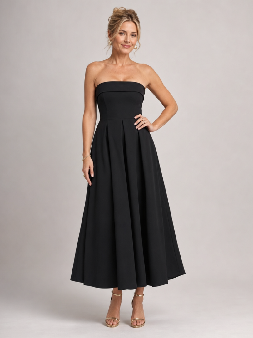 Elove | Vestido midi sin tirantes con corpiño estructurado