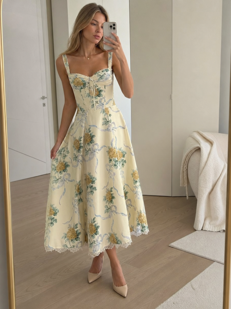Lynn | Vestido midi con corpiño estructurado, estilo corsé en tejido suave