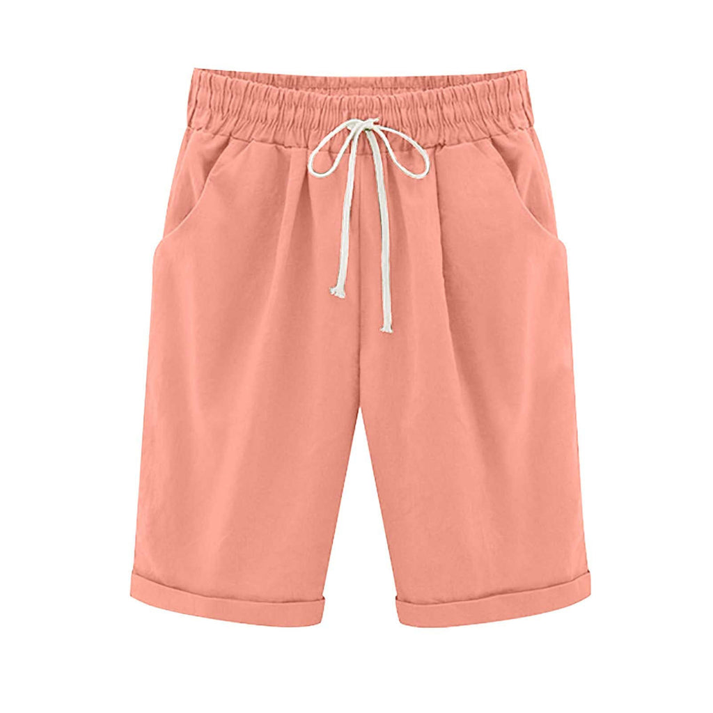 Emoswims - Women's Elastic Waist Knee Length Casual Cotton Bermuda Shorts with Drawstring