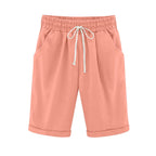 Emoswims - Women's Elastic Waist Knee Length Casual Cotton Bermuda Shorts with Drawstring
