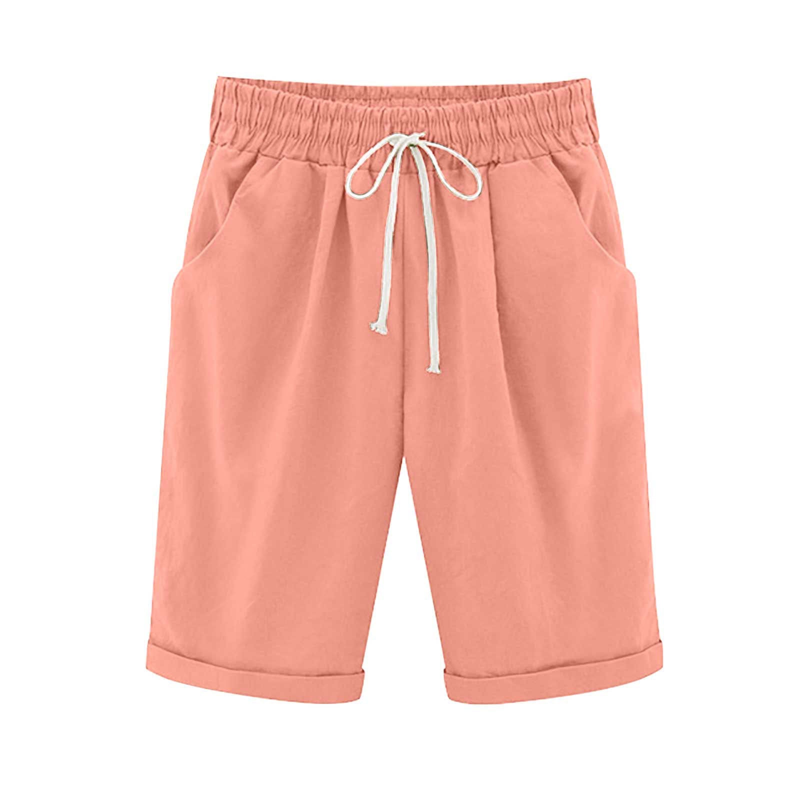 Emoswims - Women's Elastic Waist Knee Length Casual Cotton Bermuda Shorts with Drawstring