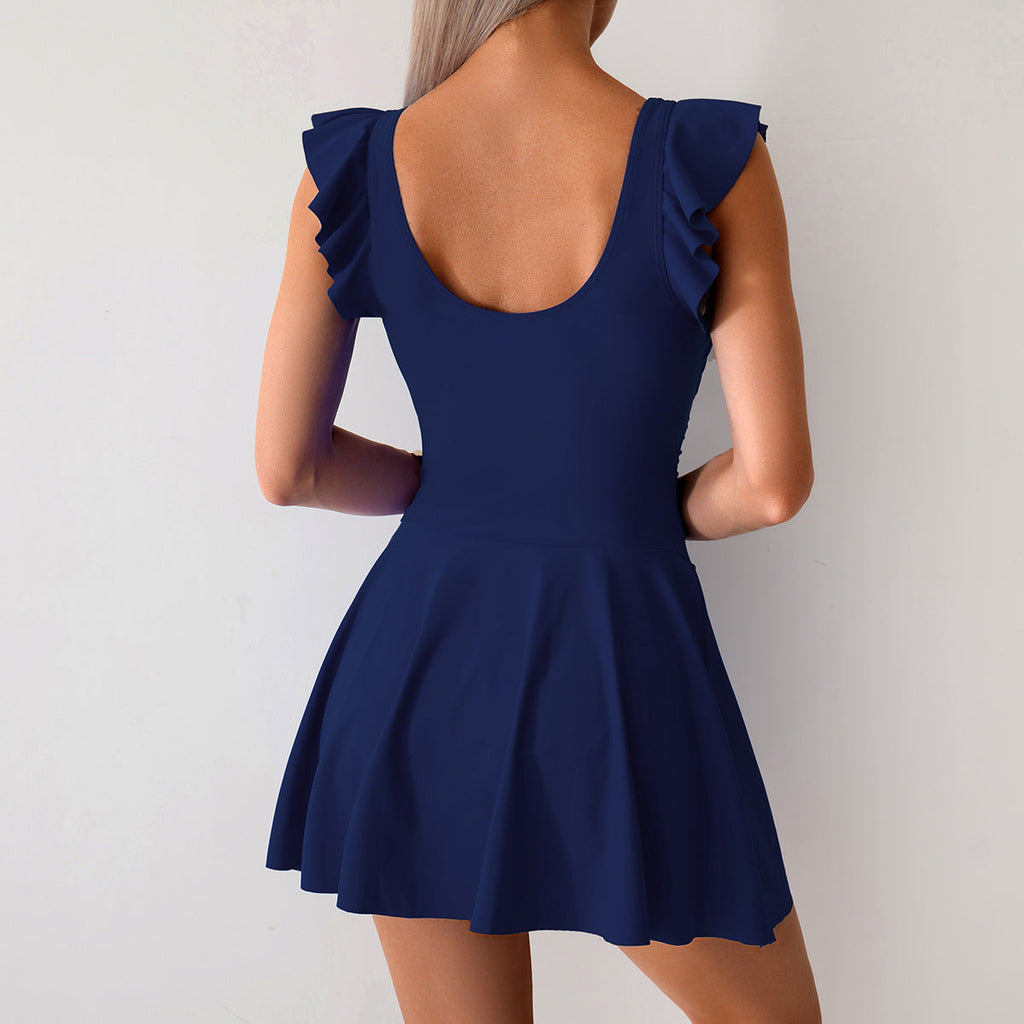 Emoswims - Women One Piece Swim Dress Tummy Control Swimsuit Slimming Ruffle Side Tie Kont Swimdress Bathing Suit