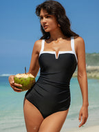 Emoswims - Women's One Piece Swimsuits Color Block Slimming Tummy Control Bathing Suit V Vired Full Coverage Swimwear