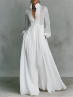 Serena | Vestido Maxi Fluido con Botonadura Frontal