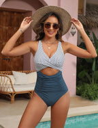 Emoswims - Womens One Piece Swimsuits Push Up Tummy Control Bathing Suits V Neck Cutout Modest Swimwear