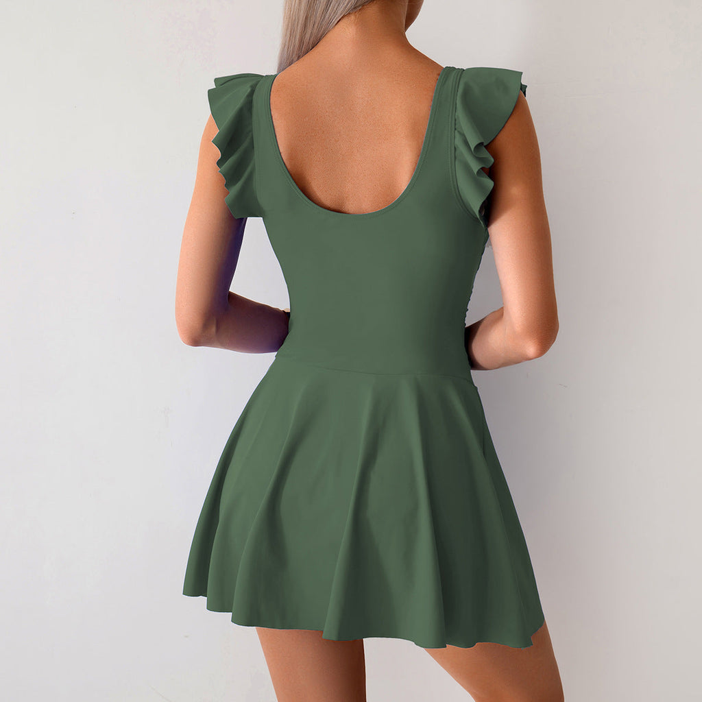 Emoswims - Women One Piece Swim Dress Tummy Control Swimsuit Slimming Ruffle Side Tie Kont Swimdress Bathing Suit