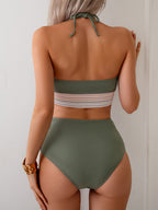 Emoswims - Two Piece High Waisted Bikini Sets Tummy Control Color Block Suspender Swimwear