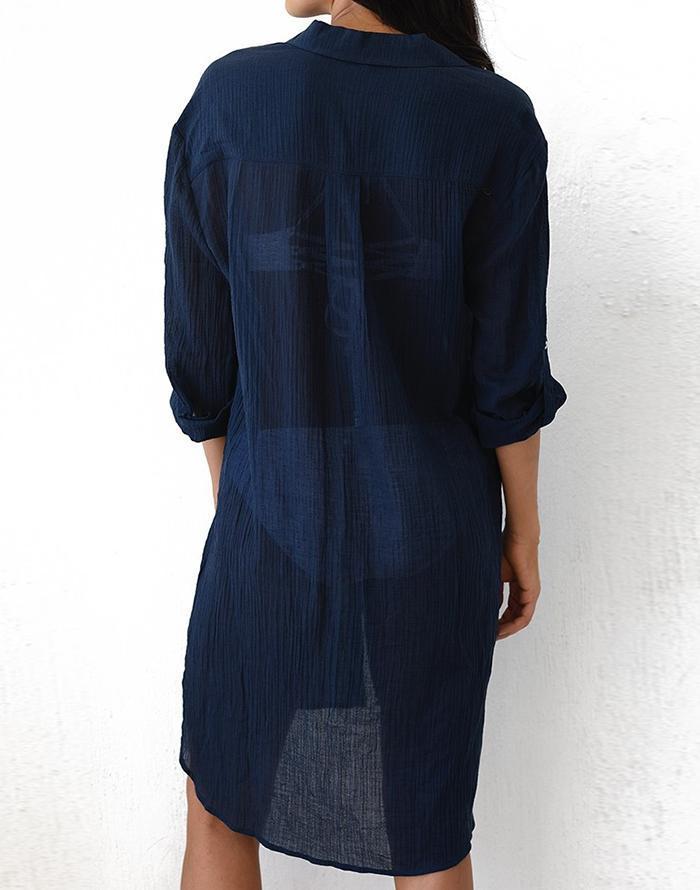 Emoswims - White Pocket Long Sleeve Cover Up