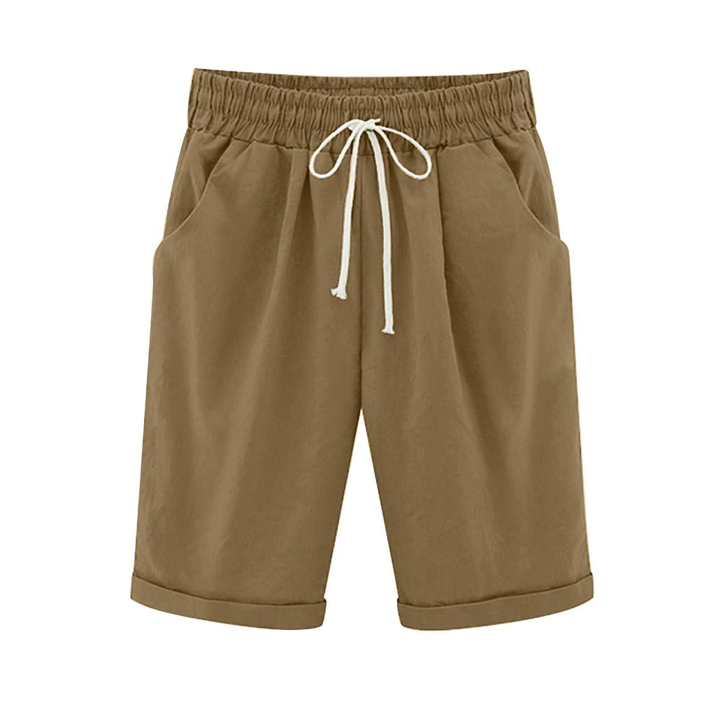 Emoswims - Women's Elastic Waist Knee Length Casual Cotton Bermuda Shorts with Drawstring