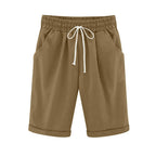 Emoswims - Women's Elastic Waist Knee Length Casual Cotton Bermuda Shorts with Drawstring
