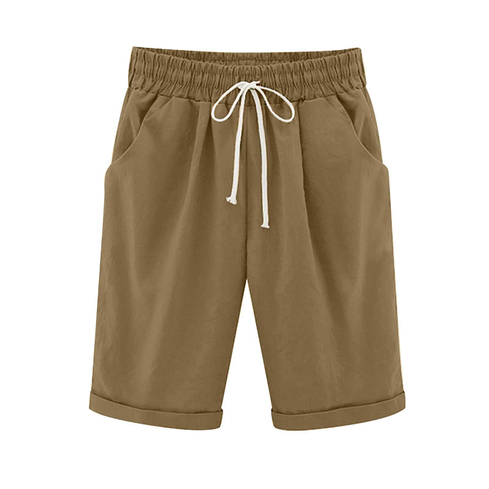 Emoswims - Women's Elastic Waist Knee Length Casual Cotton Bermuda Shorts with Drawstring