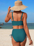 Emoswim - Women's High Waisted Bikini Sets Drawstring Tummy Control Swimsuits Crisscross Tie Back Bathing Suit