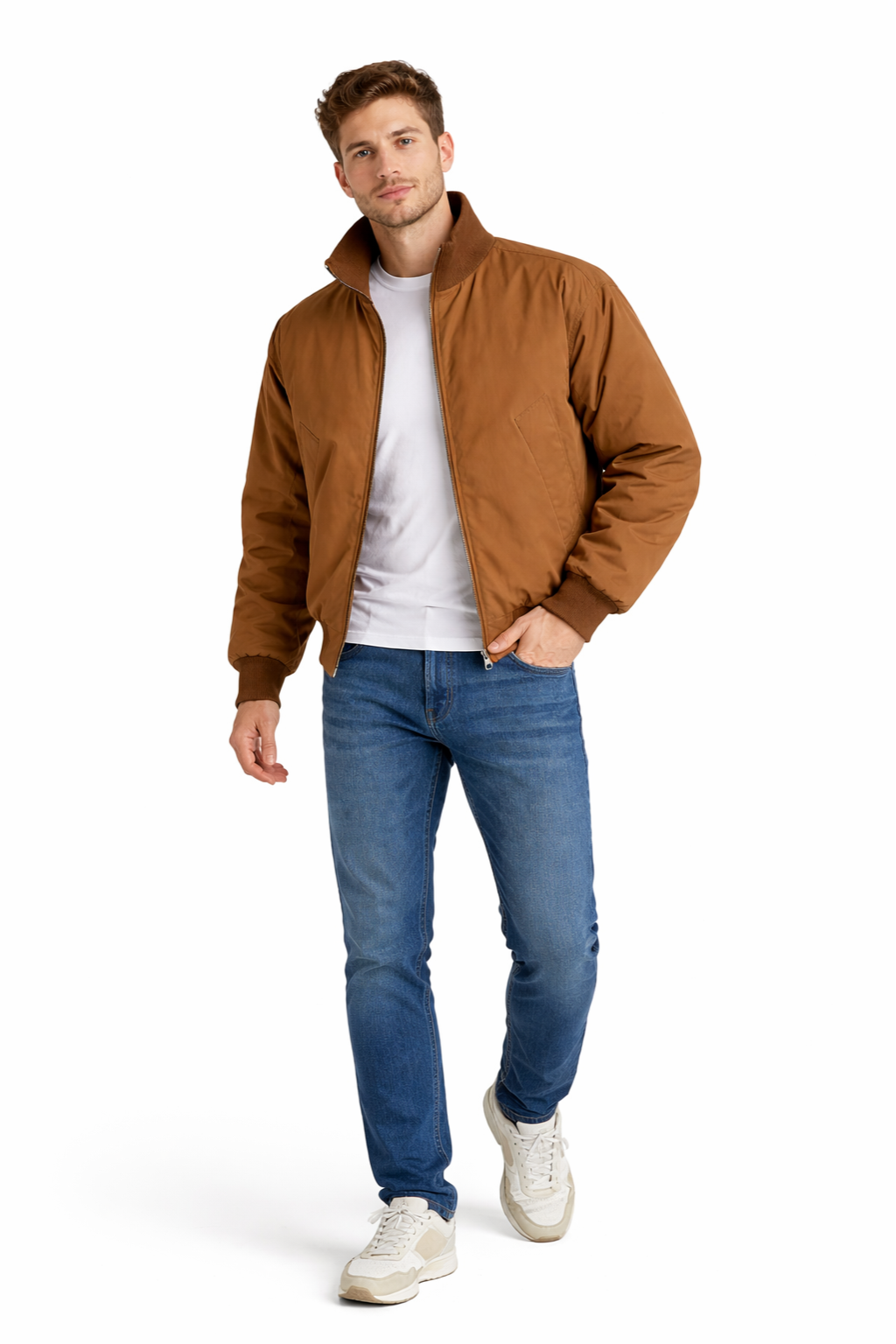 CHAQUETA BOMBER CLÁSICA EN TONO CAMEL