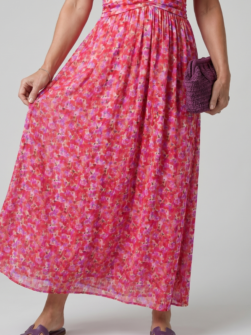 Juna | Vestido midi con estampado de florecitas y manga corta