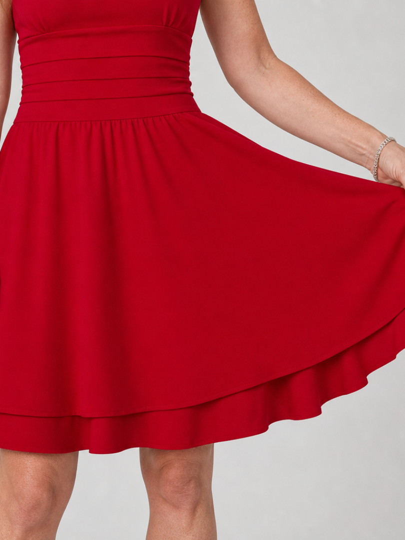 Celen | Vestido mini sin mangas con escote cuadrado y falda con vuelo