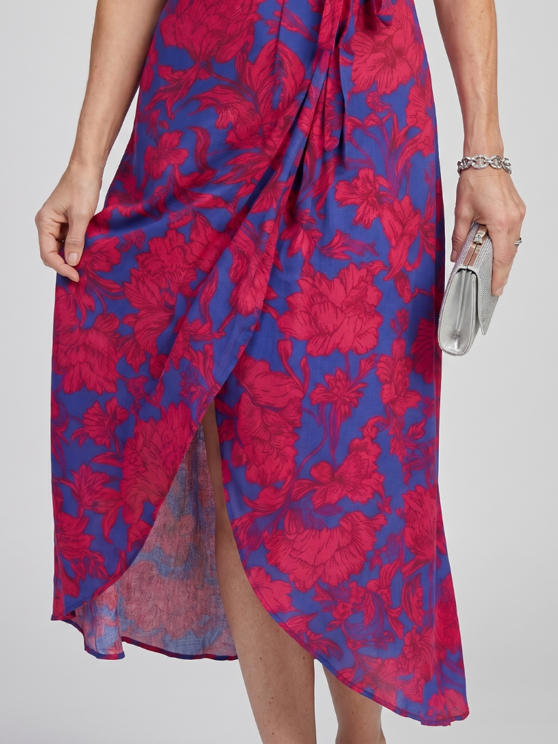 Priya | Vestido midi cruzado con estampado floral y manga corta