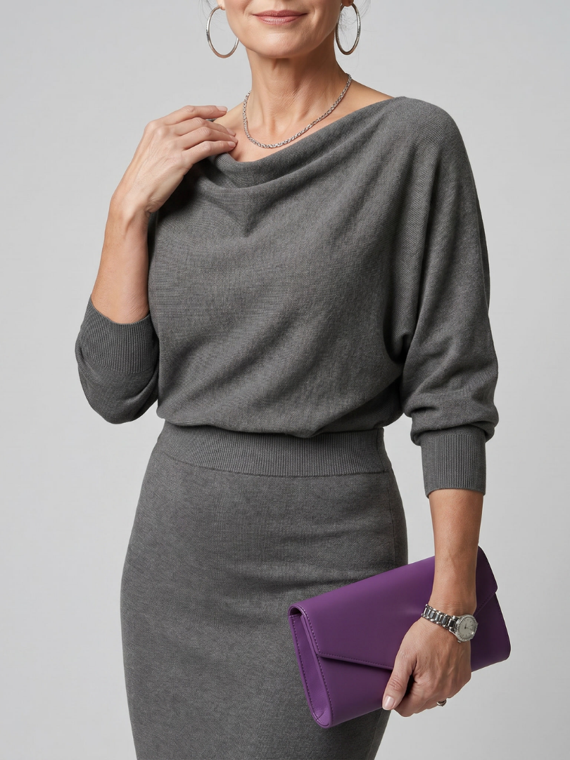 Romy | Vestido midi con escote drapeado y falda entallada