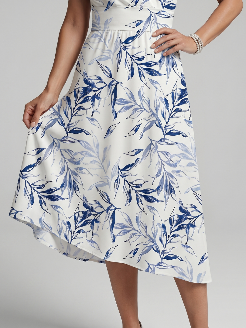 Kael | Vestido midi con escote en V y delicado estampado botánico