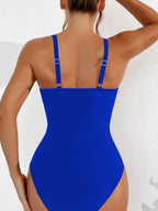 Emoswims - Women Plus Size One Piece Swimsuit V Neck Mesh Sheer Tummy Control Bathing Suit