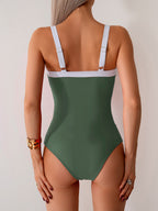 Emoswims - Women's One Piece Swimsuits Color Block Slimming Tummy Control Bathing Suit V Vired Full Coverage Swimwear