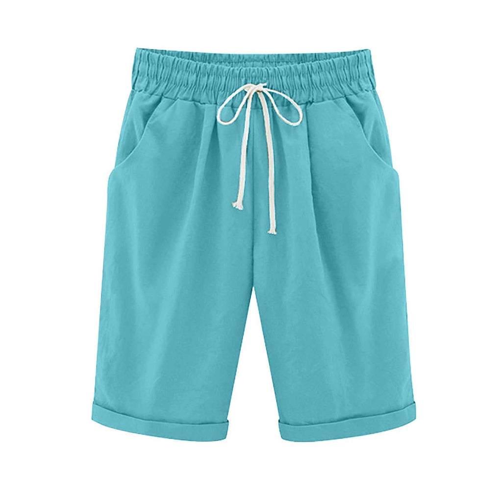 Emoswims - Women's Elastic Waist Knee Length Casual Cotton Bermuda Shorts with Drawstring