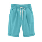 Emoswims - Women's Elastic Waist Knee Length Casual Cotton Bermuda Shorts with Drawstring