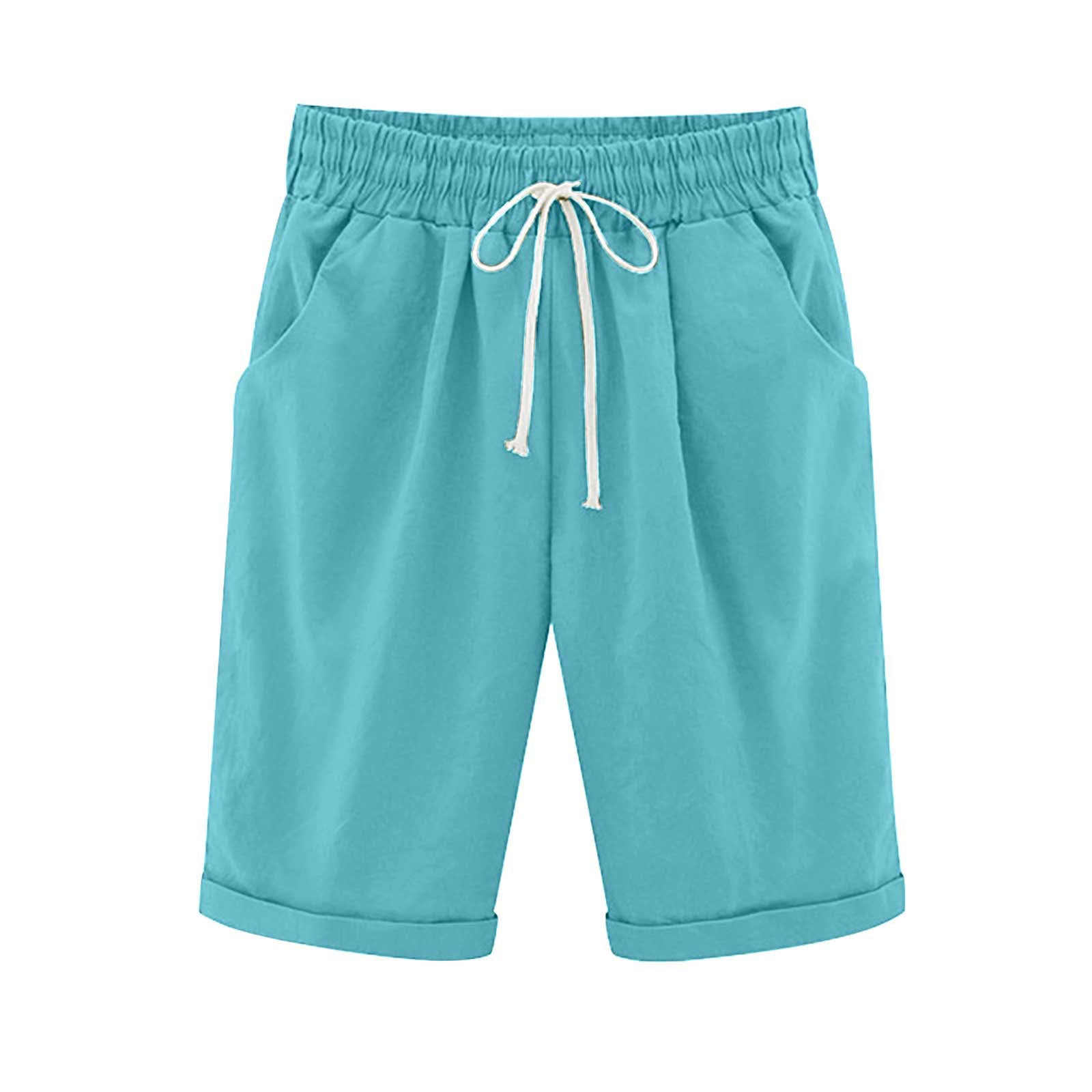 Emoswims - Women's Elastic Waist Knee Length Casual Cotton Bermuda Shorts with Drawstring