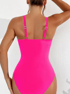 Emoswims - Women Plus Size One Piece Swimsuit V Neck Mesh Sheer Tummy Control Bathing Suit