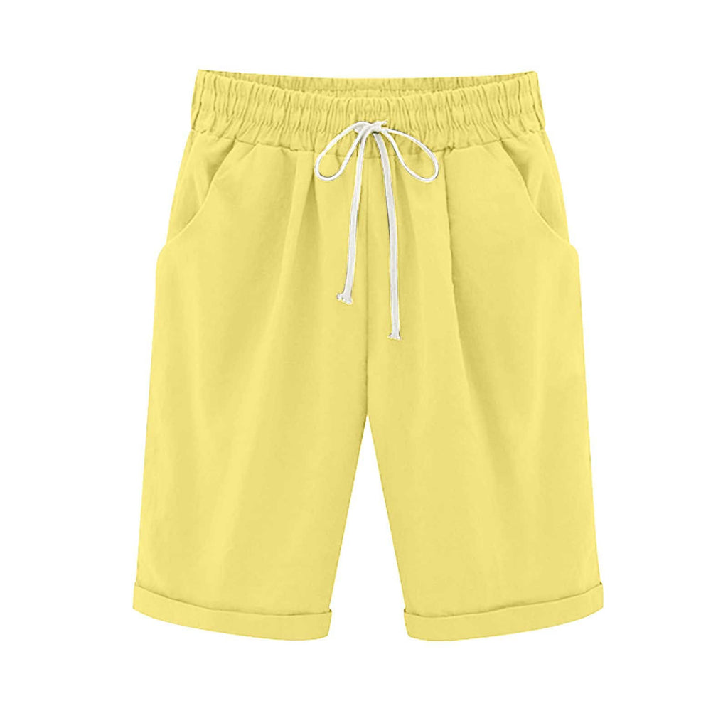 Emoswims - Women's Elastic Waist Knee Length Casual Cotton Bermuda Shorts with Drawstring
