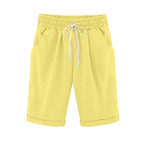 Emoswims - Women's Elastic Waist Knee Length Casual Cotton Bermuda Shorts with Drawstring