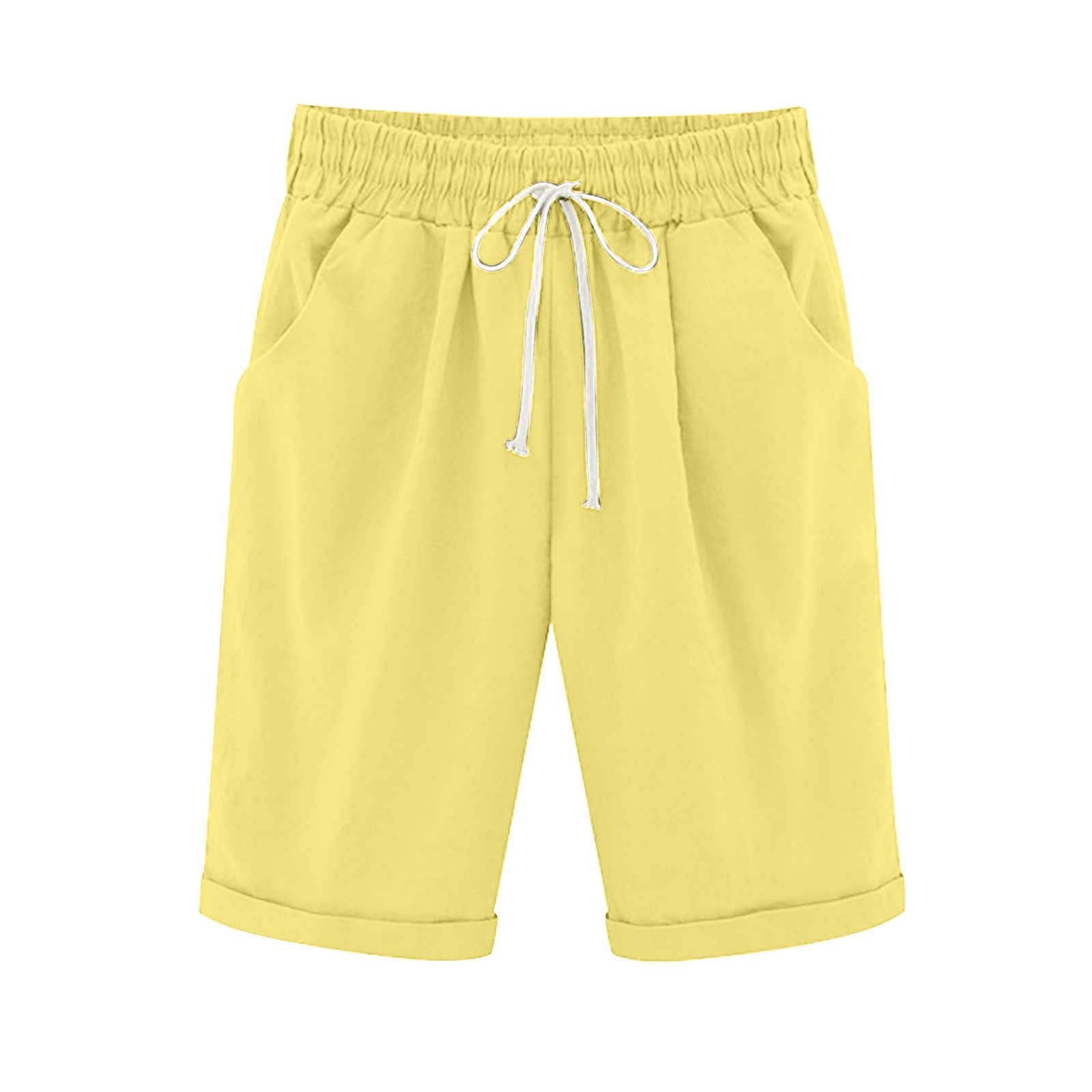 Emoswims - Women's Elastic Waist Knee Length Casual Cotton Bermuda Shorts with Drawstring