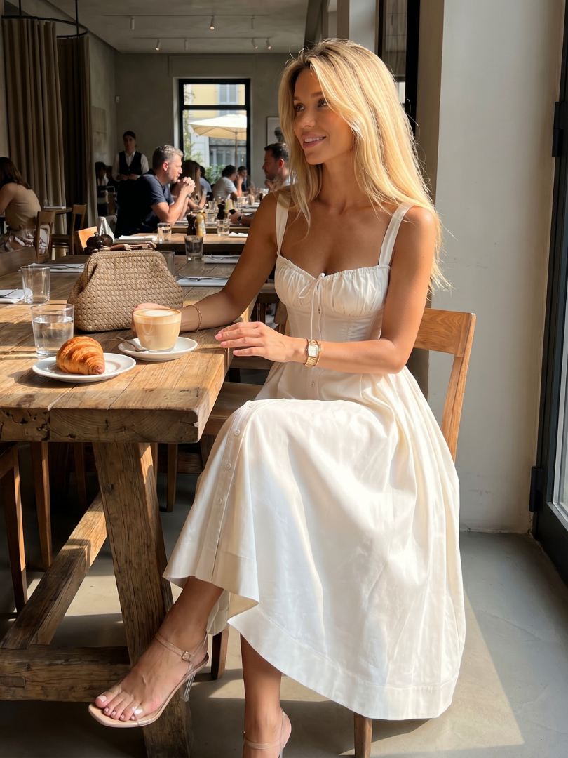 Amren | Vestido midi sin mangas con corpiño estructurado