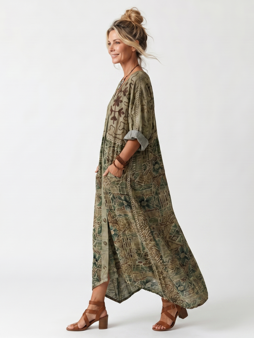 Aleta | Vestido Midi Oversized con Botonadura y Bolsillos