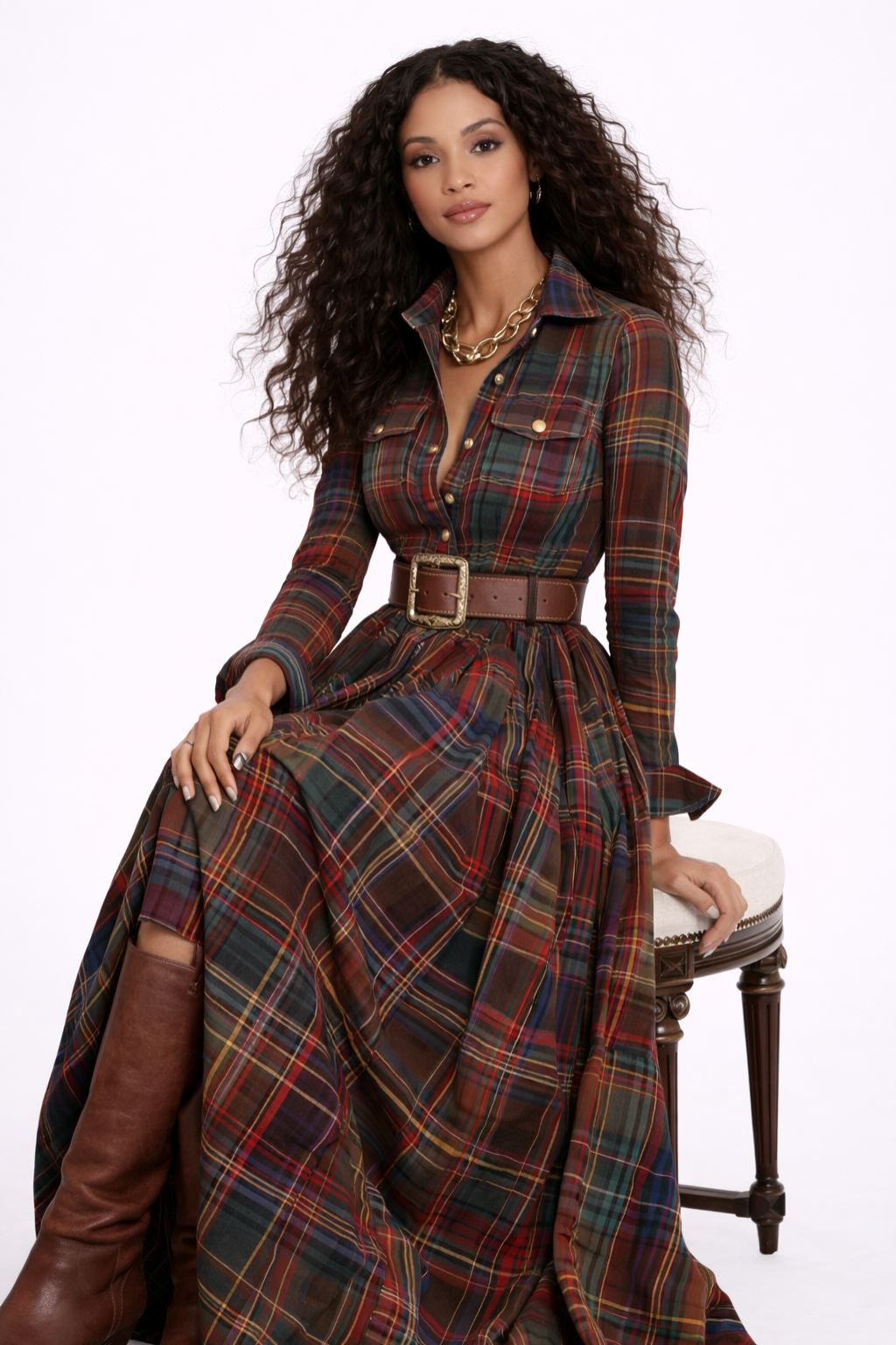 VESTIDO A CUADROS CON CINTURÓN