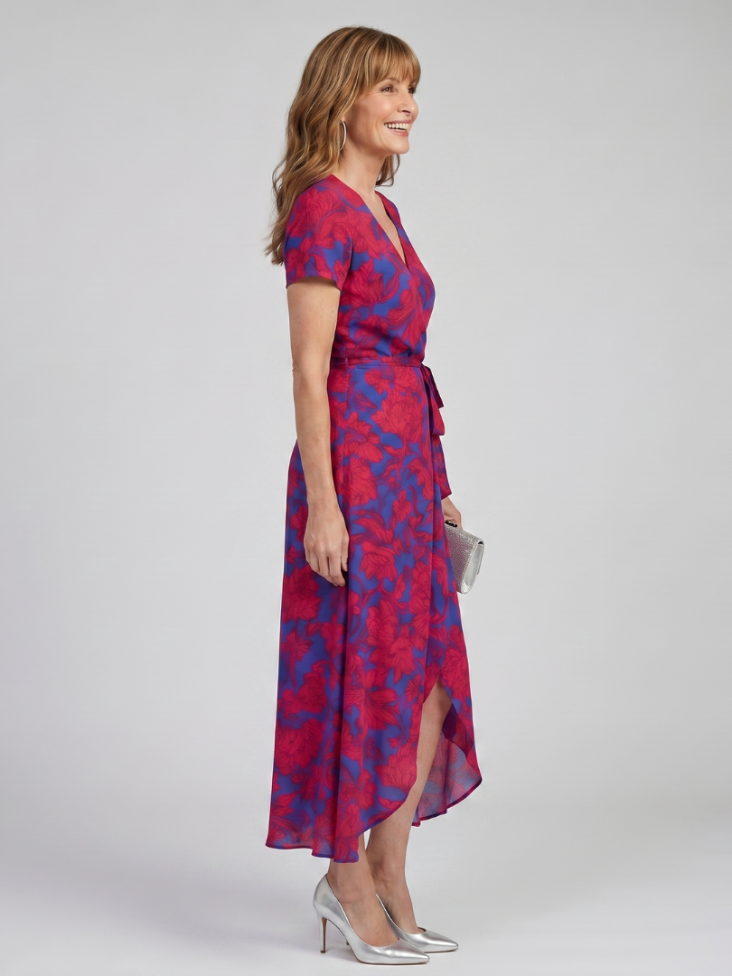 Priya | Vestido midi cruzado con estampado floral y manga corta