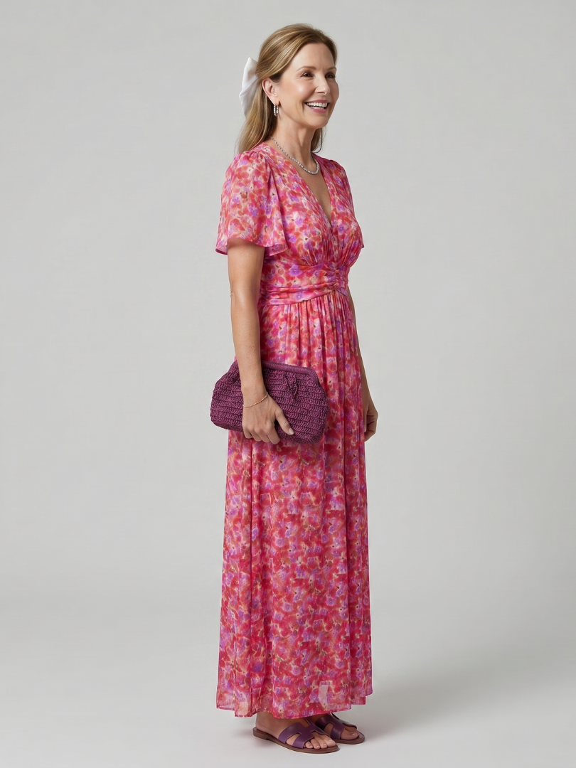 Juna | Vestido midi con estampado de florecitas y manga corta