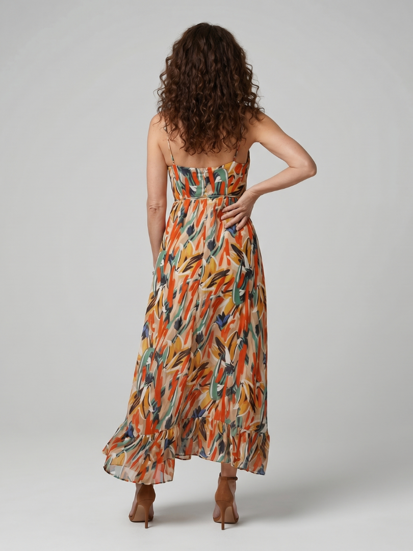 Quill | Vestido midi de tirantes finos con estampado abstracto